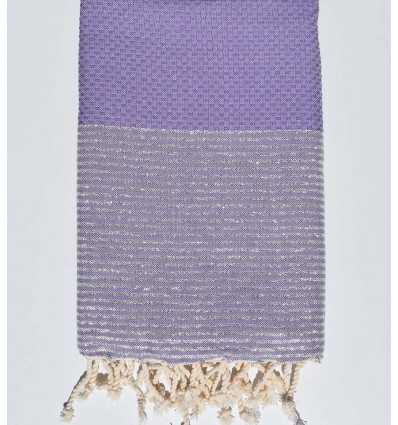 Mauve honeycomb beach towel with silver lurex Fouta Tunisia - 1