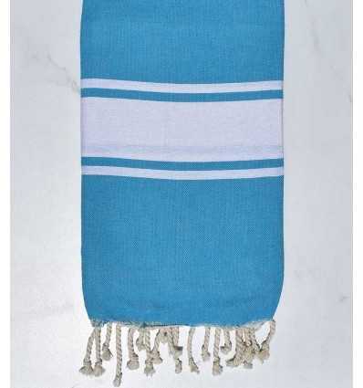 Deep sky blue recycled cotton beach towel Fouta Tunisia - 1