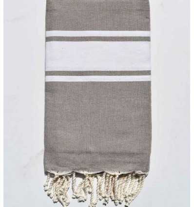 Taupe recycled cotton beach towel Fouta Tunisia - 1