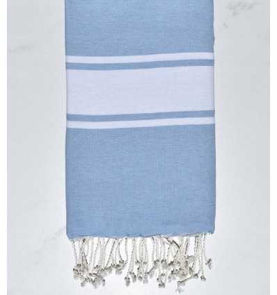 Sky blue recycled cotton beach towel Fouta Tunisia - 1