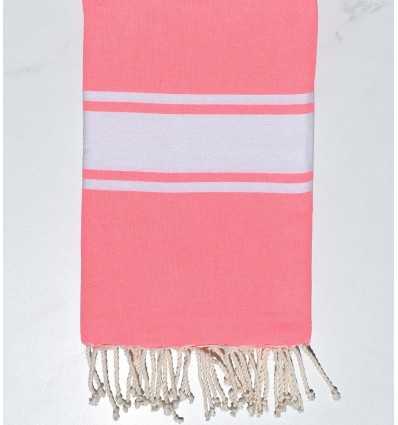 Neon pink recycled cotton beach towel Fouta Tunisia - 1