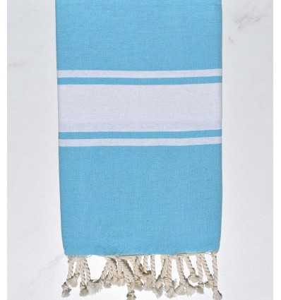 Azure blue recycled cotton beach towel Fouta Tunisia - 1