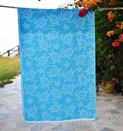 Seychelles Azure Blue Beach Towel Fouta Tunisia - 1