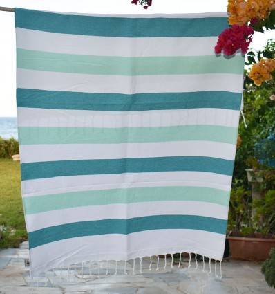 Emerald and light green beach towel sponge Fouta Tunisia - 1