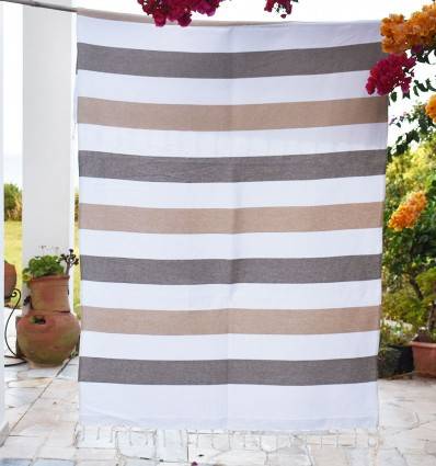 Taupe and beige beach towel sponge Fouta Tunisia - 1