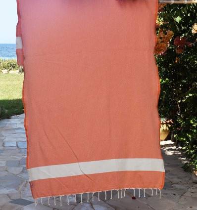 Beach Towel Diamond Coral Orange Fouta Tunisia - 1