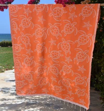 Seychelles Fluorescent Orange Beach Towel Fouta Tunisia - 1