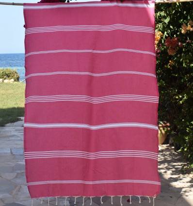 Beach towel mykonos fuchsia pink Fouta Tunisia - 1