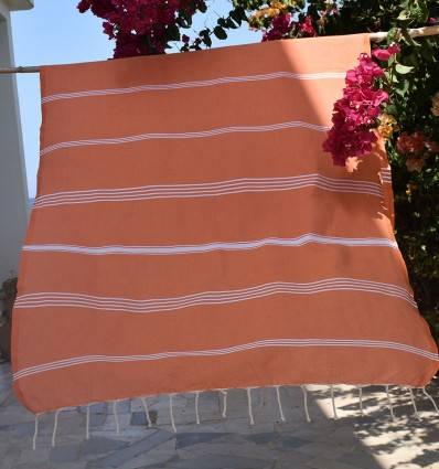 Beach towel Mykonos orange Fouta Tunisia - 1