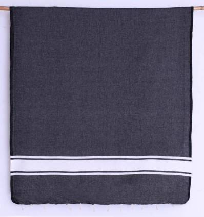 Black recycled cotton beach towel Fouta Tunisia - 1