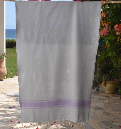 Beach towel gray with lavender stripes Fouta Tunisia - 1