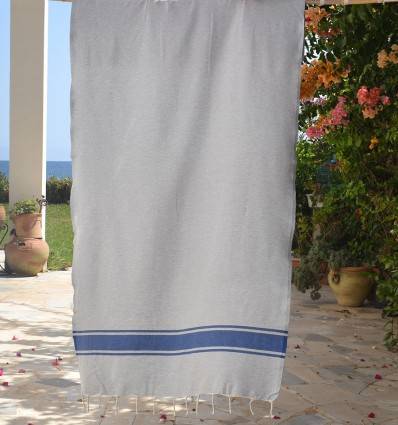 Beach towel gray with blue stripes Fouta Tunisia - 1