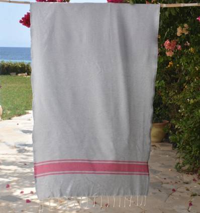 Beach towel white with Light Pink Stripes Fouta Tunisia - 1