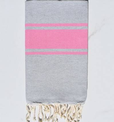 Beach towel gray with pink stripes Fouta Tunisia - 3